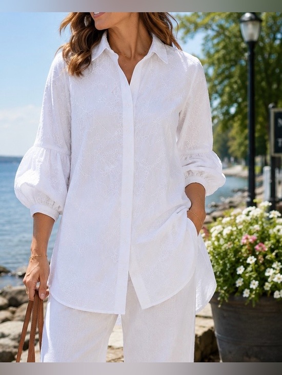 Samuel Dong Tops - Samuel Dong NWT White Embroidered Tunic Blouse Puff Sleeve L